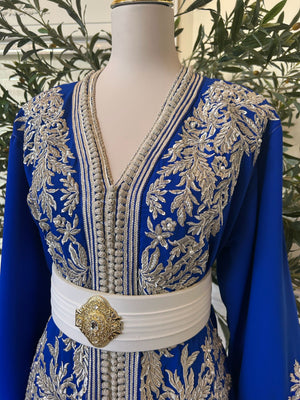 Royal Blue White Floral Detail Kuftan