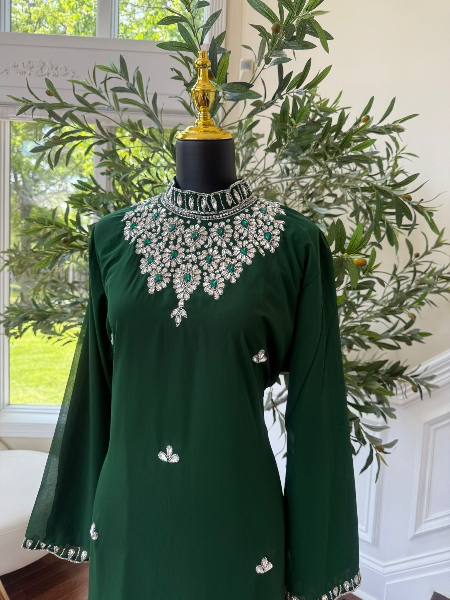 Green Maxi with Sparkling High Neck Detail