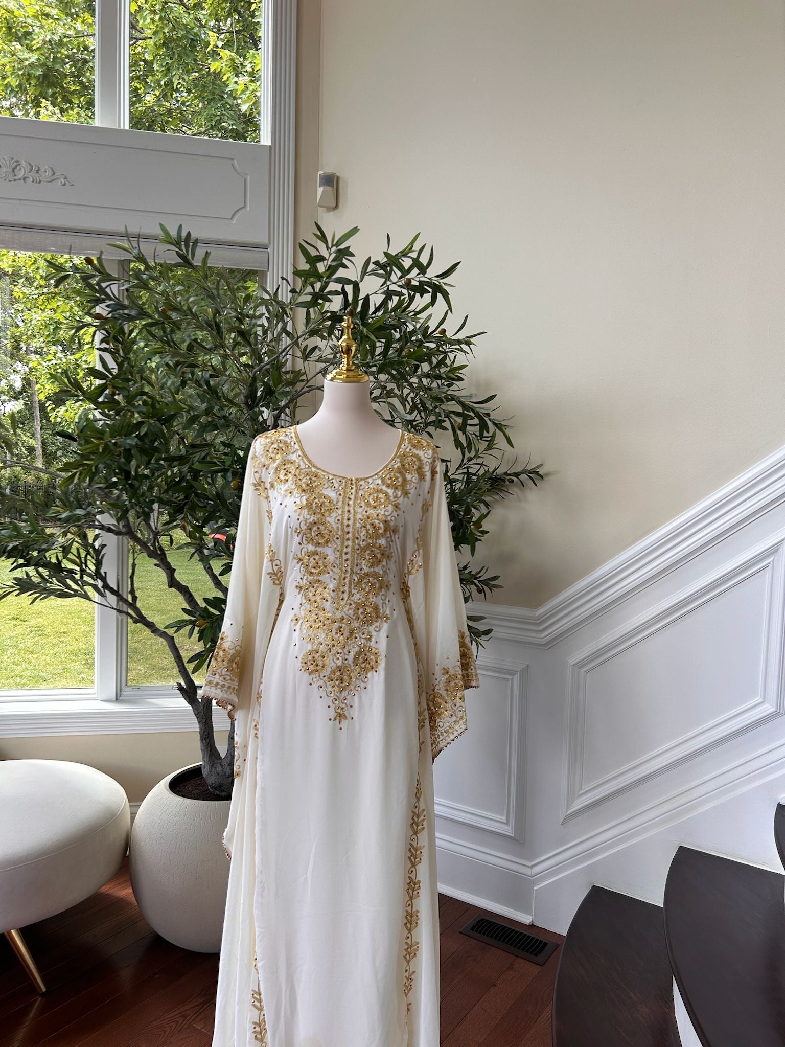 Luxury White Kuftan Golden Detail Gown