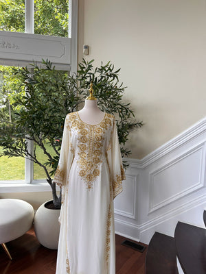Luxury White Kuftan Golden Detail Gown