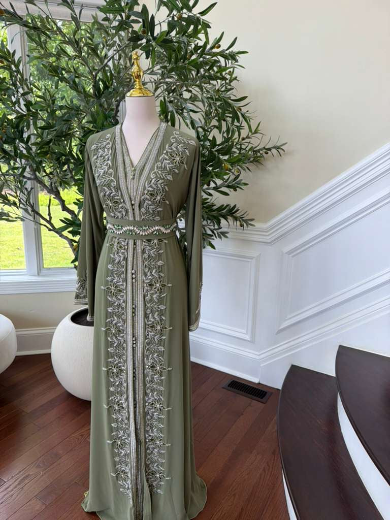 Olive Beaded Embroidery Kuftan