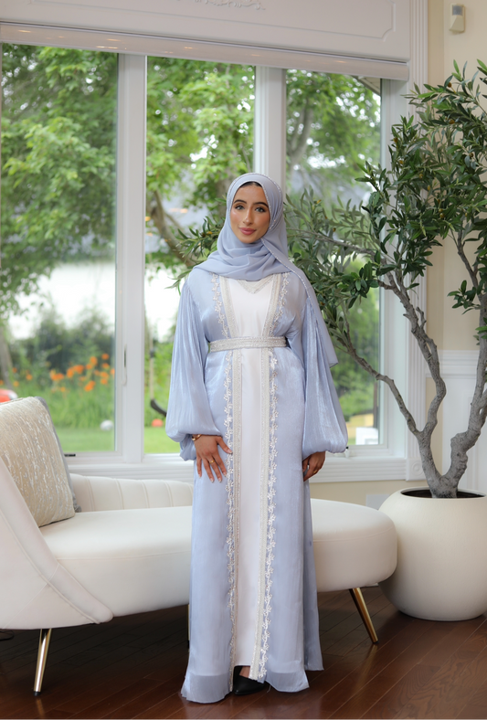 Baby Blue Kuftan with Delicate Silver Beading