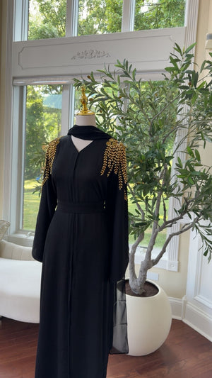 Golden Black Stone Abaya