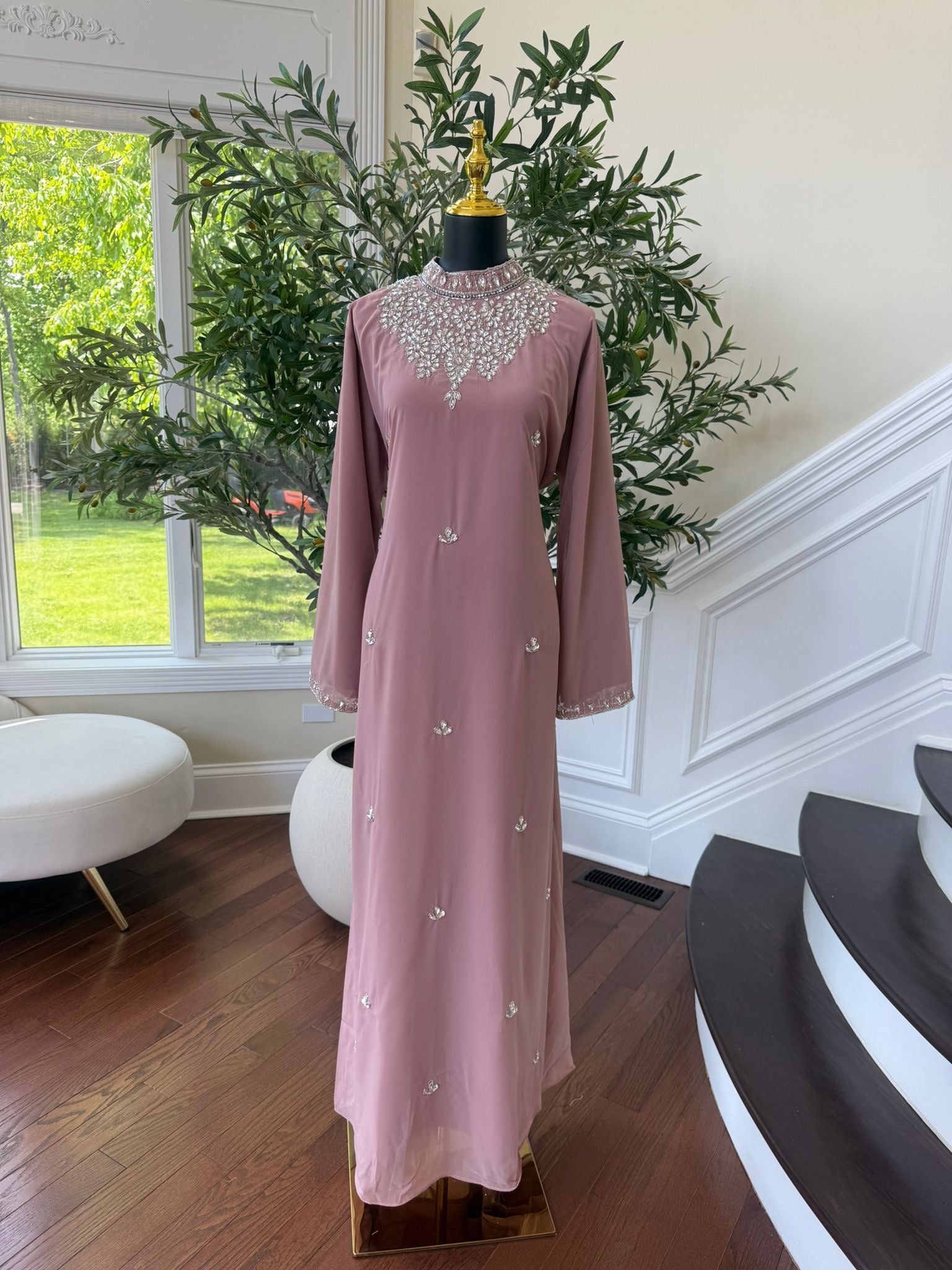 Dusty Pink Crystal Maxi Dress