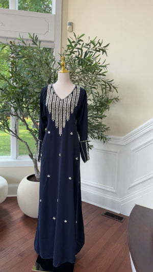 Royal Navy Kaftan – Silver Sequin Neckline & Sleeve Detail