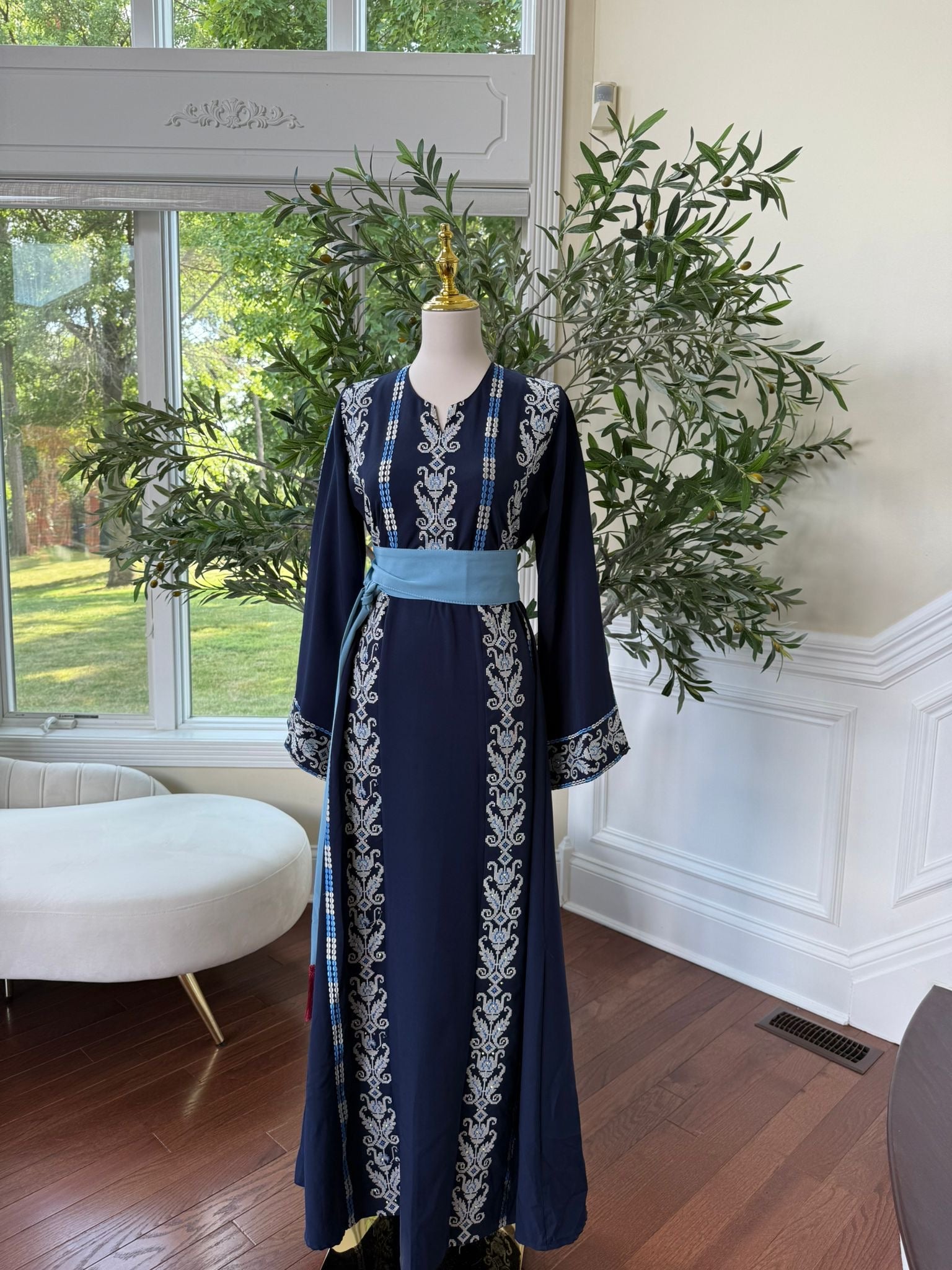 Blue Tatreez Embroidery Thobe 431
