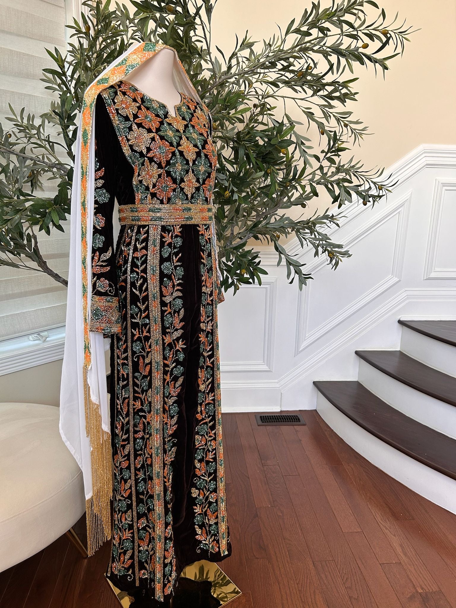 Brown Velvet Stone Thobe