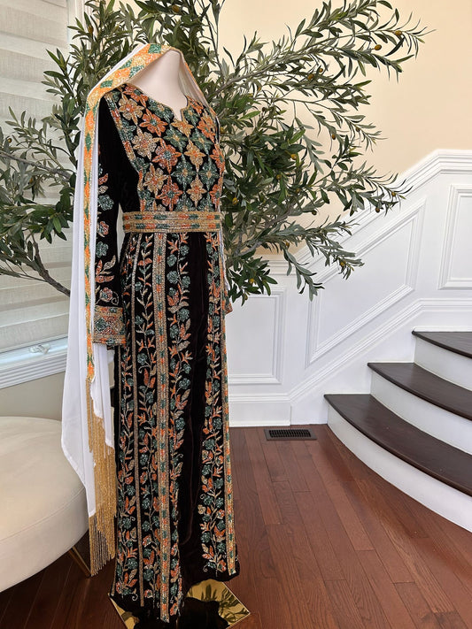 Brown Velvet Stone Thobe