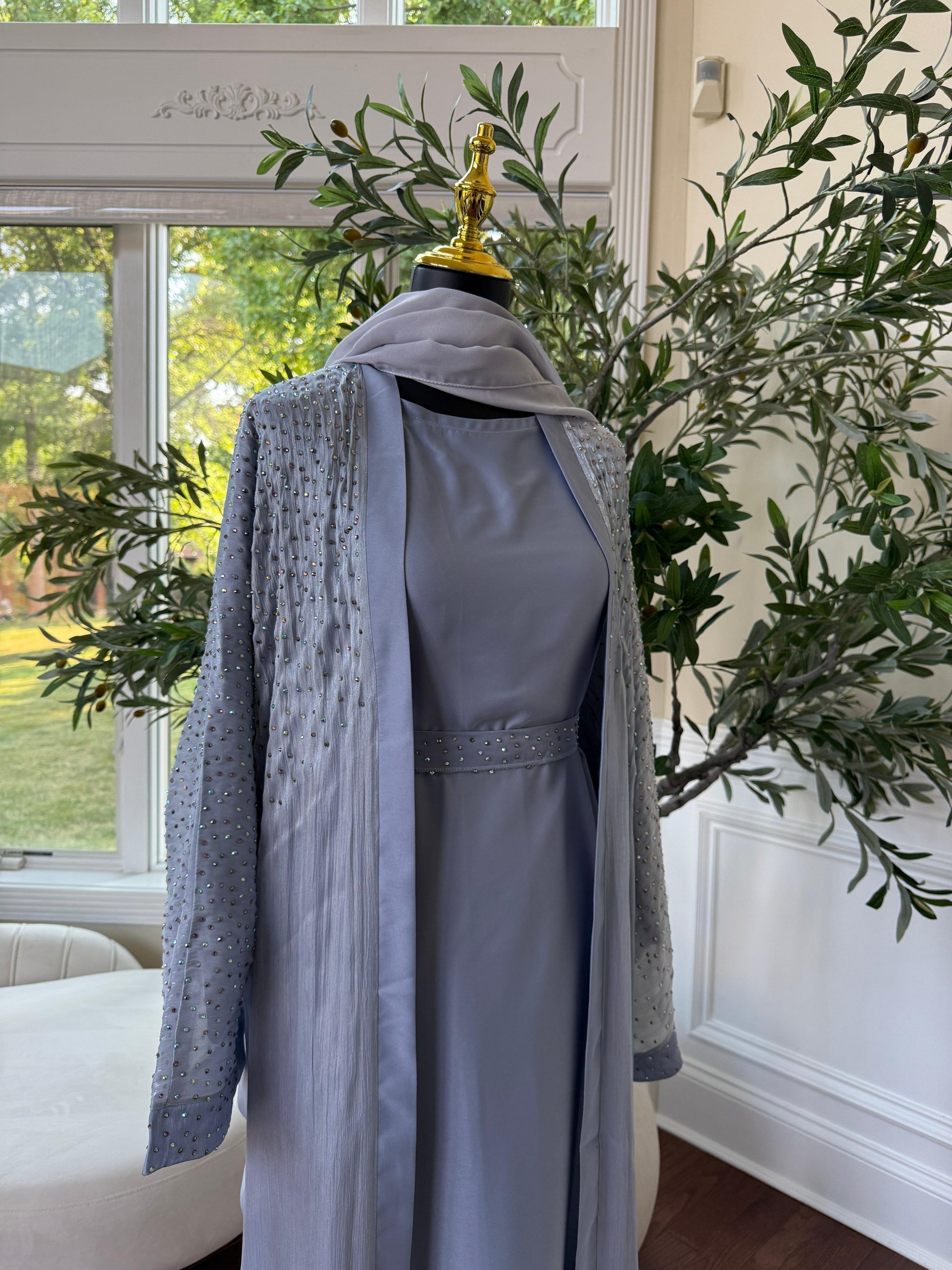 Light Dust Blue Sparkle Cardigan Abaya