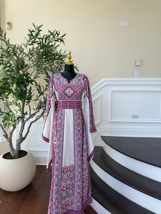 White Emboriedery Purple Tatreez Thobe/ A