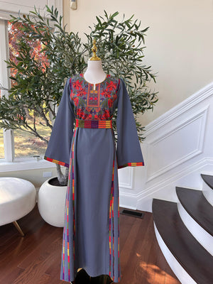 Grey Embroidery Tatreez Thobe