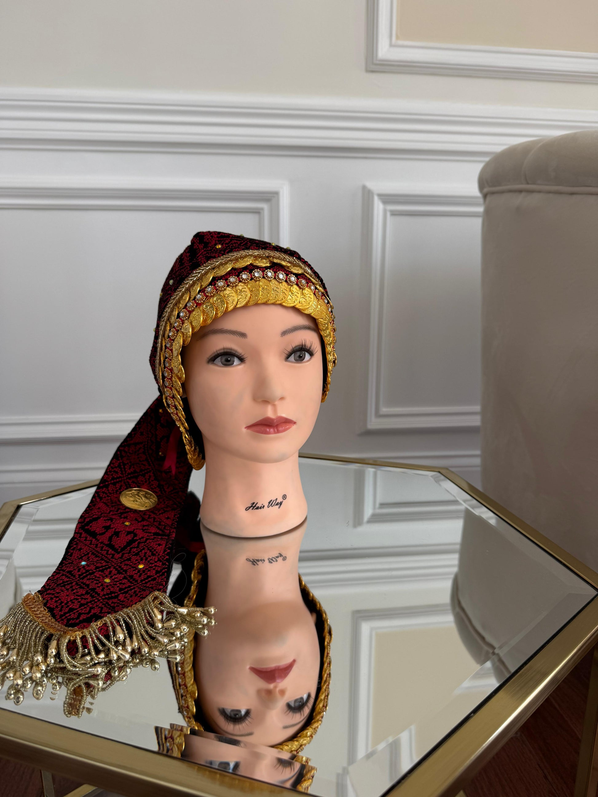 Traditional Red Tatreez Coin Head Peice