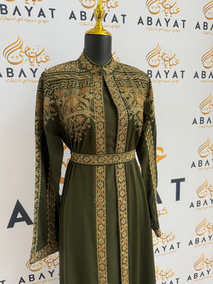 Elegant Tatreez Golden Green Dress