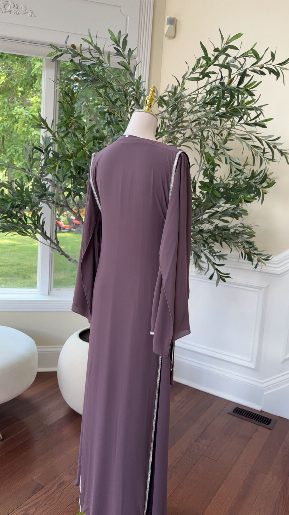 Modest Purple Kaftan with Elegant Floral Beading