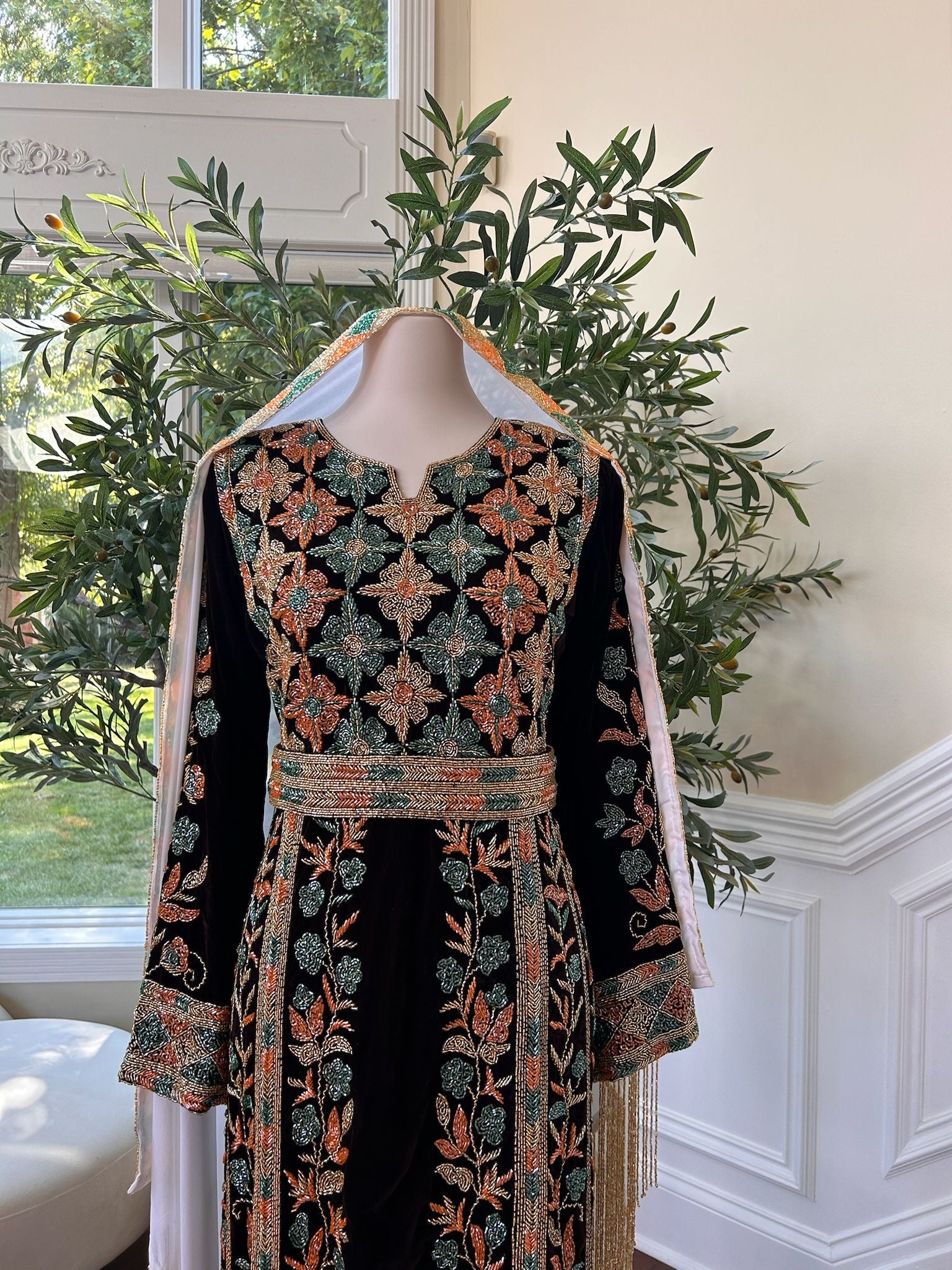 Brown Velvet Stone Thobe