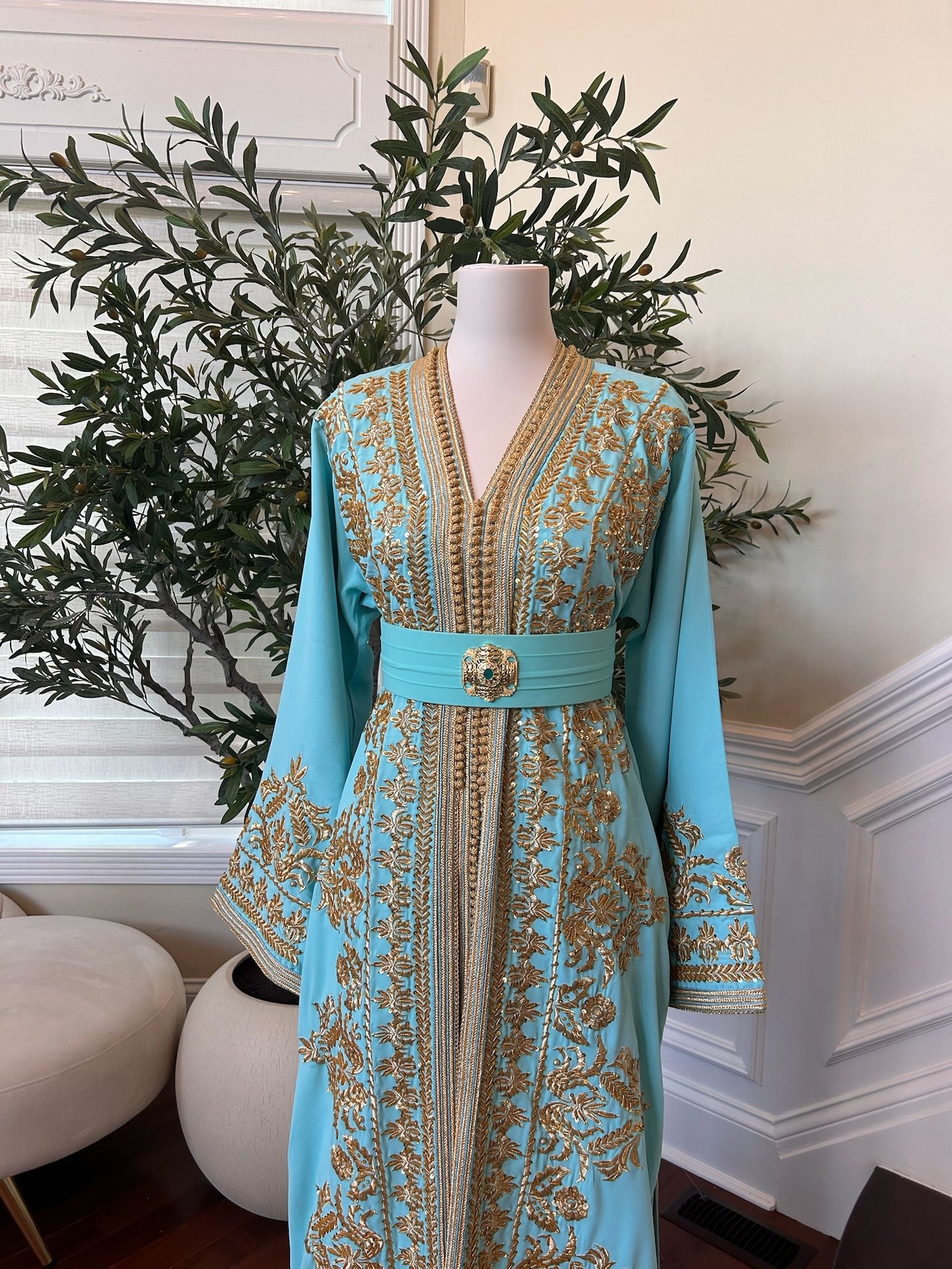 Mint Blue Golden Detail Kuftan