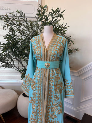 Mint Blue Golden Detail Kuftan