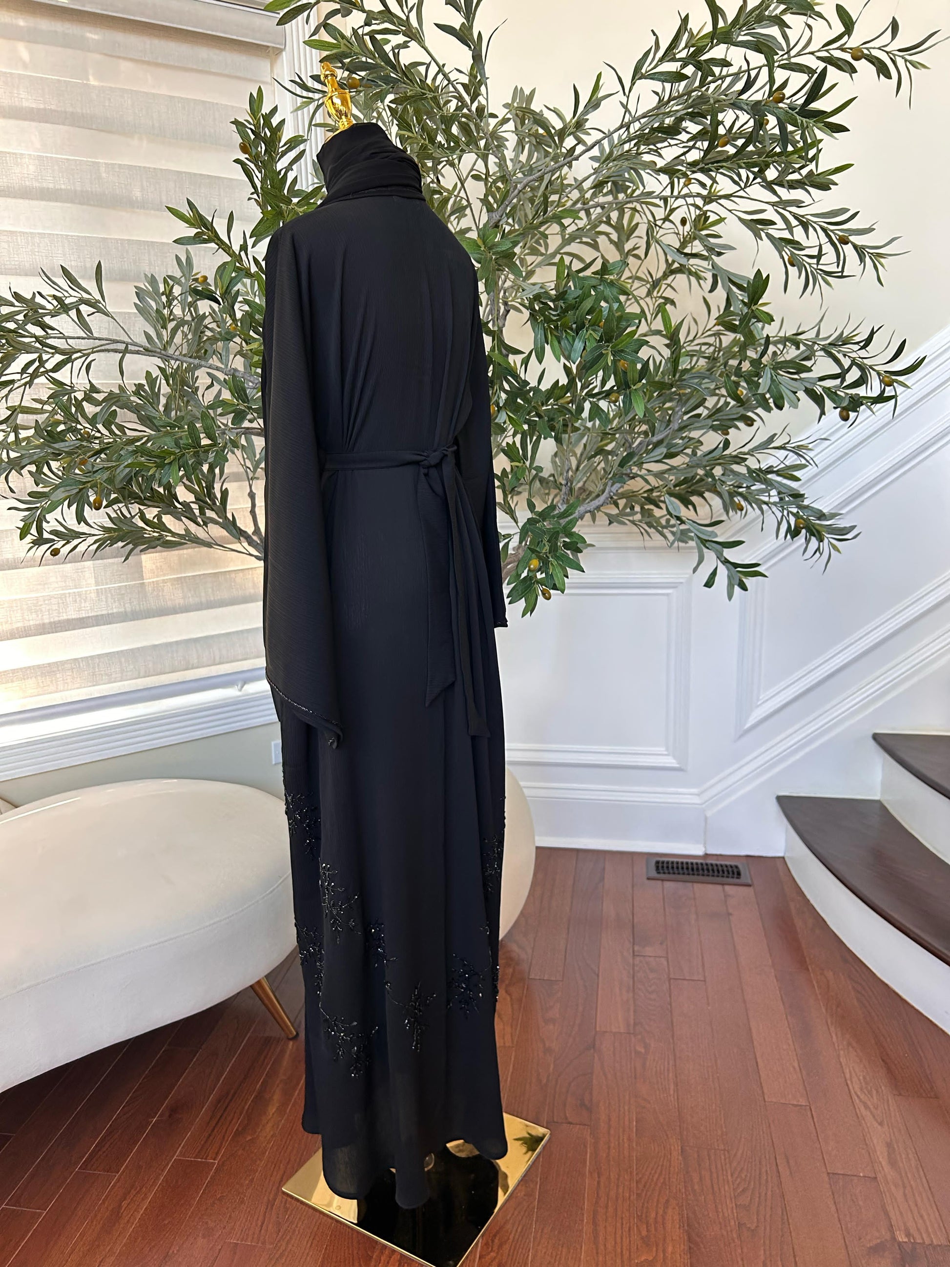 Black Beaded Crystal Abaya