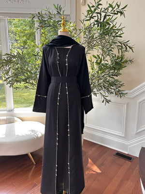 Black Crepe Fabric Charm Beaded Abaya