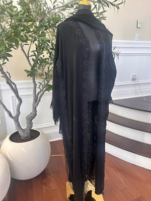 Black Elegance Charm Design Beaded Abaya
