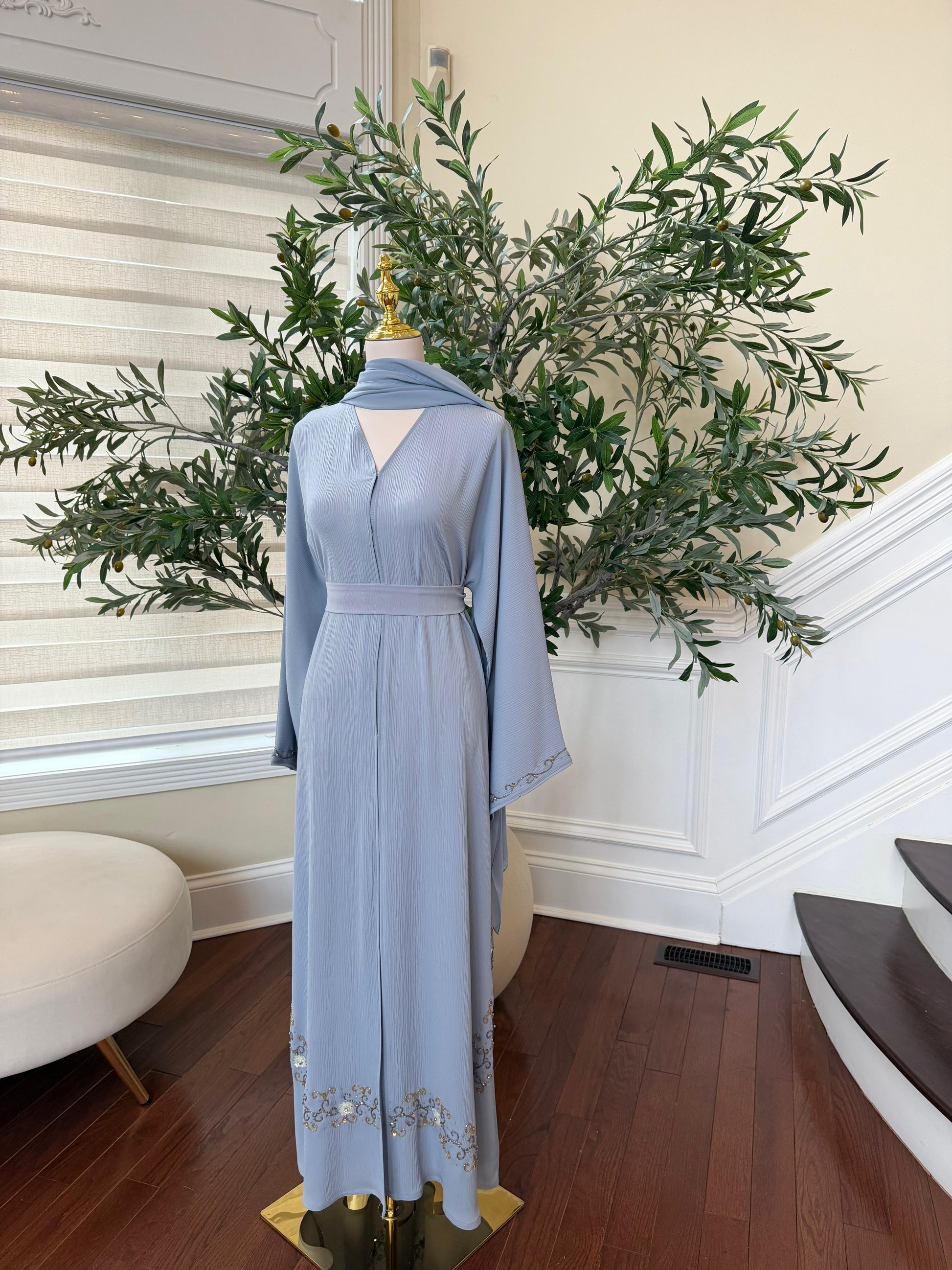 Baby Blue Detail Crystal Abaya