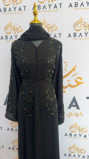 Midnight Black Floral Abaya