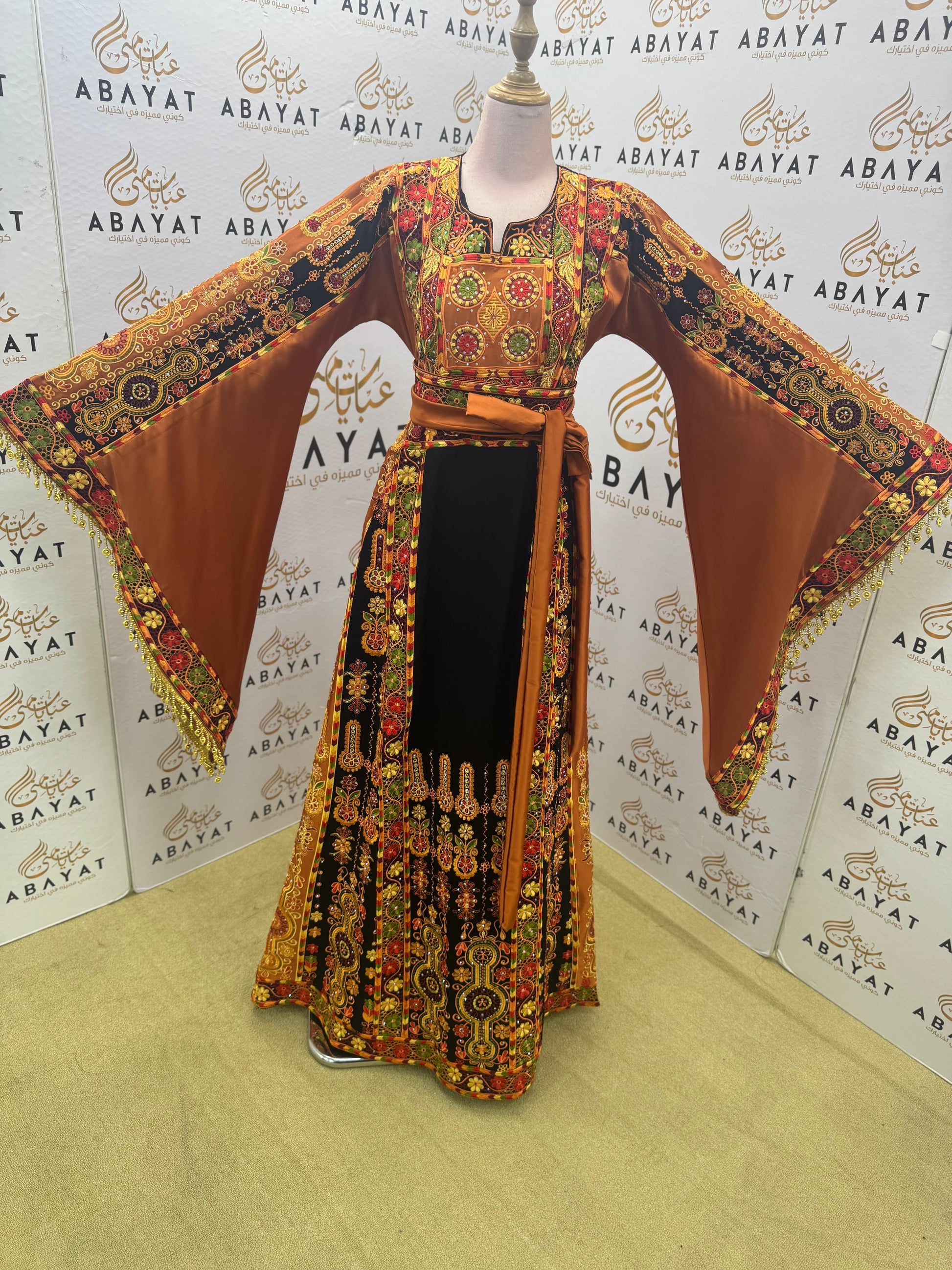 Traditional Palestinian Embroidered Thobe – Black & Gold Heritage Dress