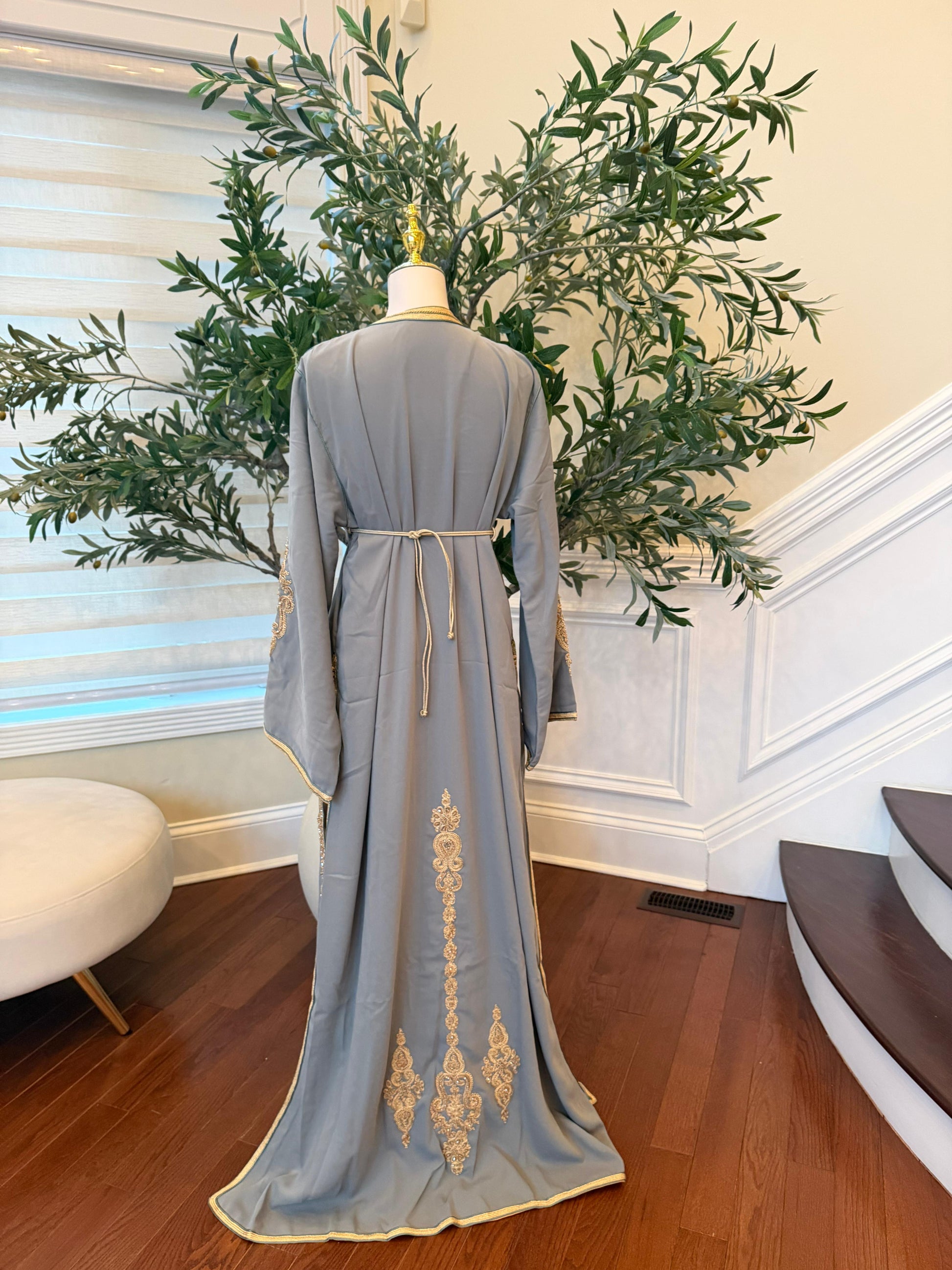 Sage Green Embroidery Beaded Kuftan