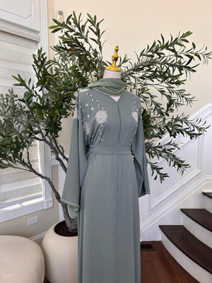Mint Green Charm Beaded Abaya