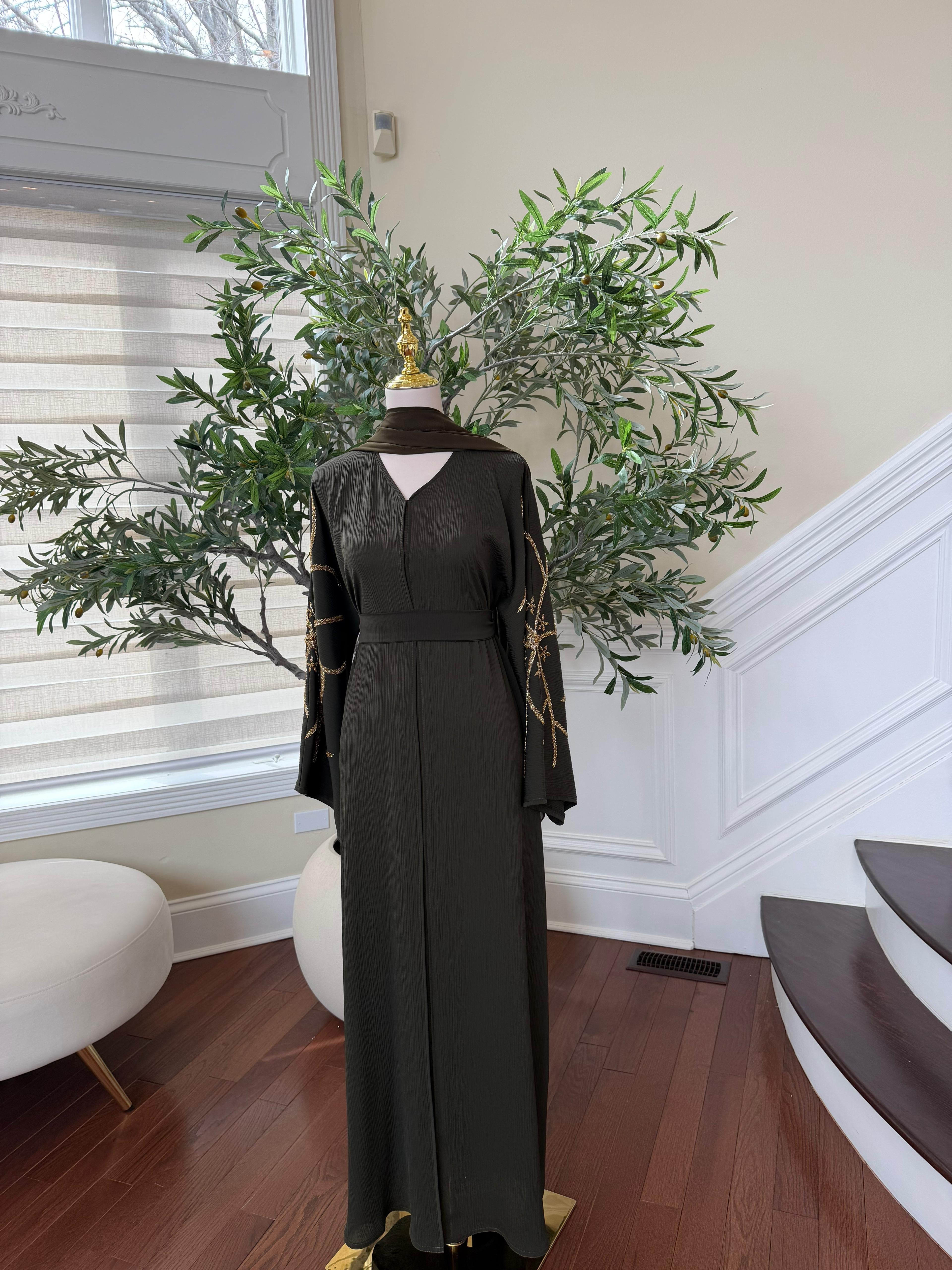 Green Golden Sleeve Essence Abaya