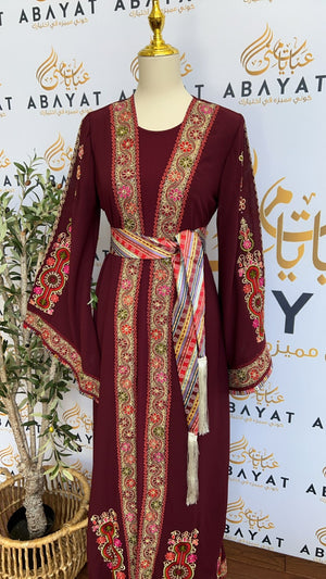 Burgundy Falahi Tatreez Dress