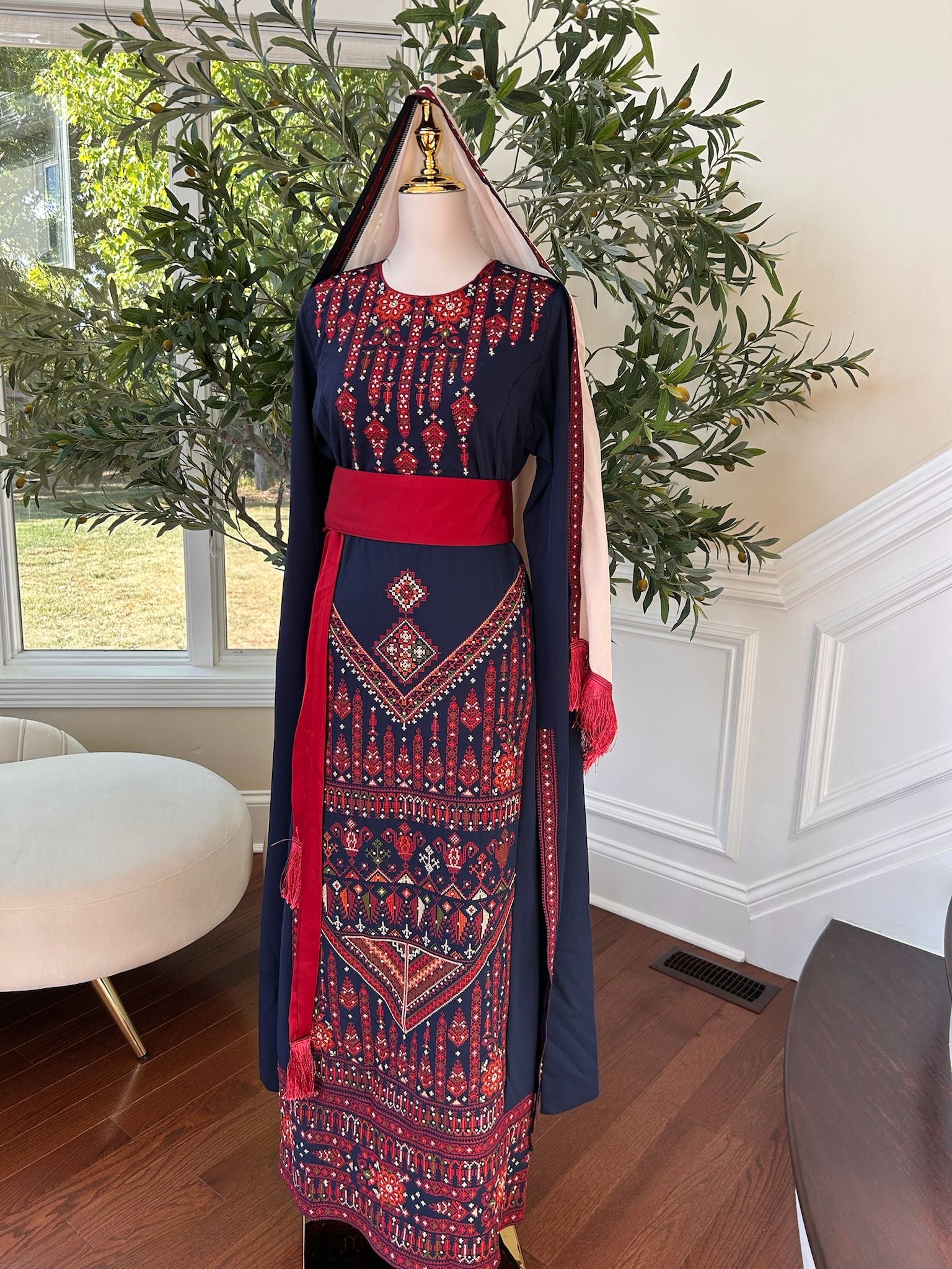 Blue Embroidery Tatreez Red Thobe