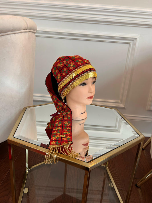 Traditional Tatreez Red Coin Head Piece