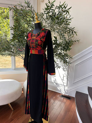 Elegant Black Multi Colored Tatreez Thobe