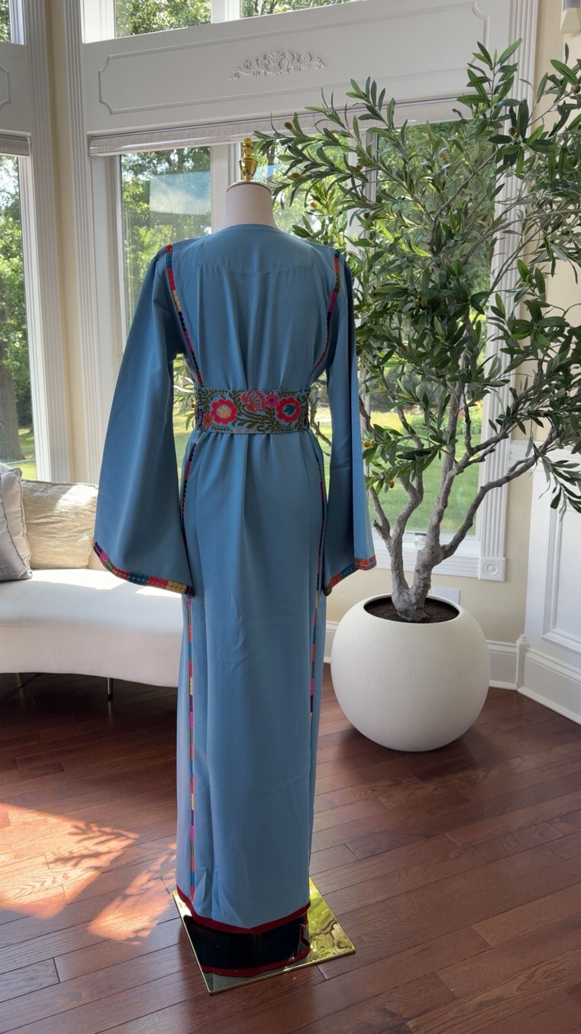 Blue Elegance with Traditional Floral Embroidery