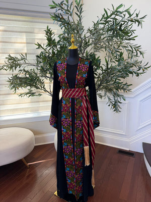 Black Embroidery Tatreez Floral Thobe