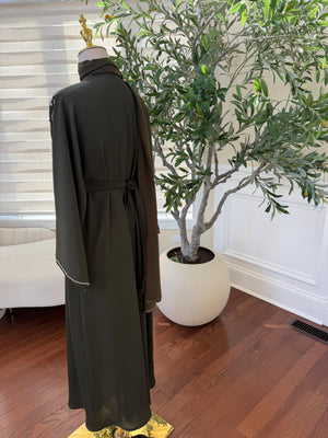 Green Floral Silver Stone Abaya