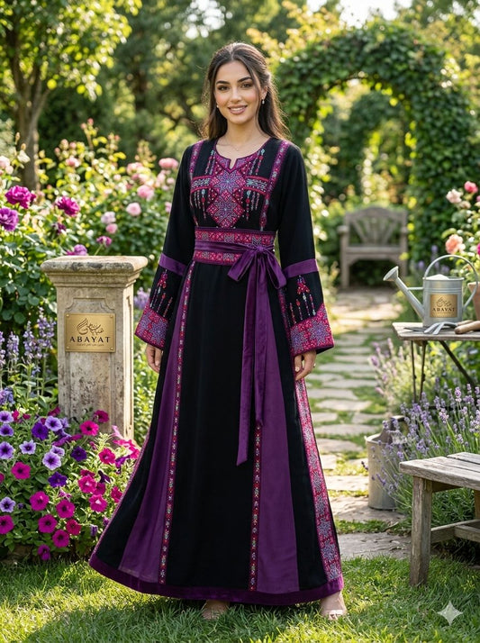 Black Embroidery Tatreez Embellishd Thobe