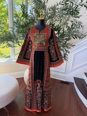 Black Embroidery Tatreez Orange Thobe