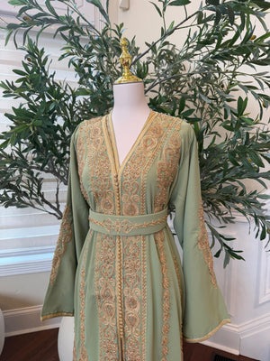 Sage Green Golden Embroidery Kuftan