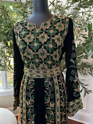 Black Velvet Golden Green Stone Thobe