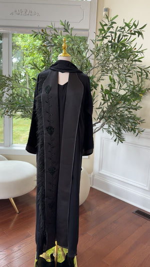 Beaded Black Embellishment with Luxe Feather Detailing