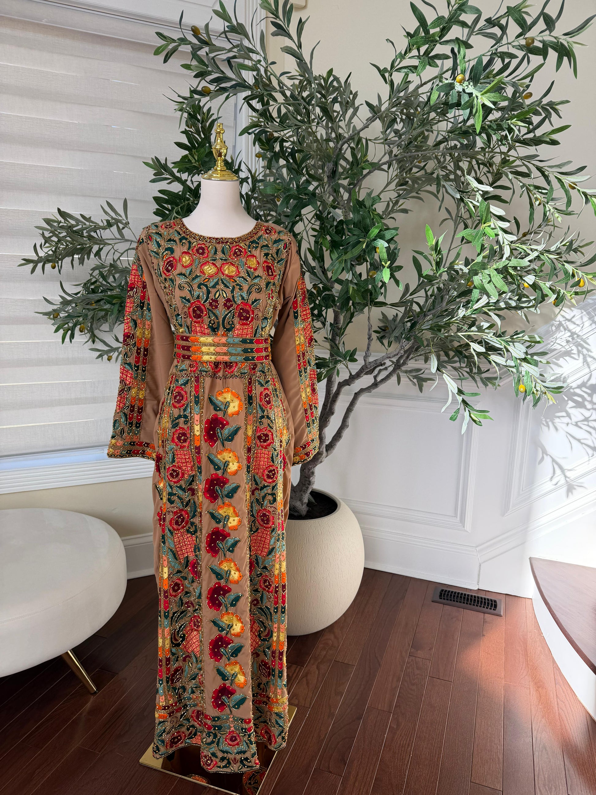 Tan Luxury Heavy Beaded Velvet Thobe