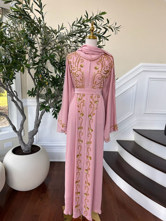 Golden Pink Detail Essence Abaya