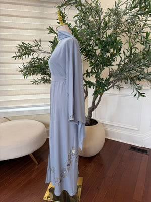 Baby Blue Detail Crystal Abaya