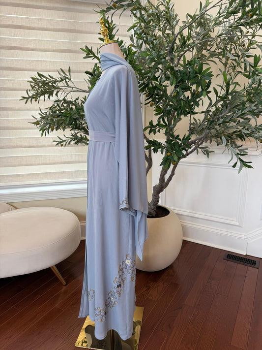 Baby Blue Detail Crystal Abaya