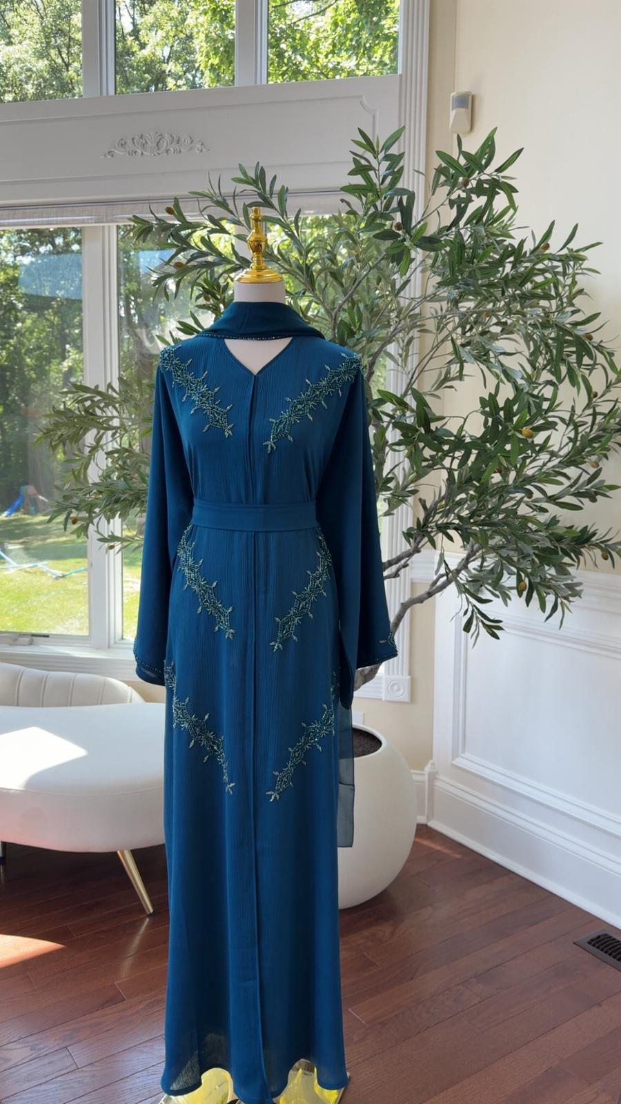 Turquoise Vine Modest Beaded Abaya