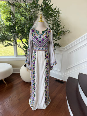Velvet White Stone Purple Embroidery Thobe