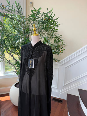 Black Beaded Elegance Charm Cardigan Abaya