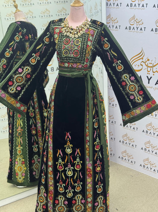 Premium Palestinian Malakah Velvet Thobe – Forest Green Edition